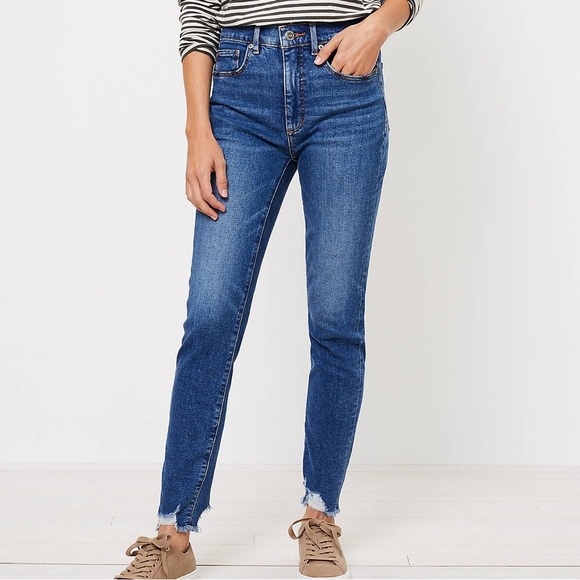 LOFT Size 29/8 High Rise Skinny Chewed Hem Cotton/Poly/Elastane Jeans - Picture 2 of 10